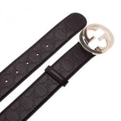 Pre Owned Gucci Guccissima Brown Leather Interlocking G Buckle Belt 95CM