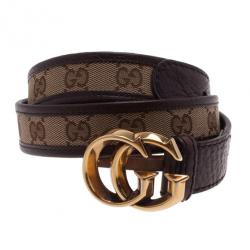 مملوكة مسبقًا Gucci Guccissima Canvas and Leather GG Buckle Belt 90CM