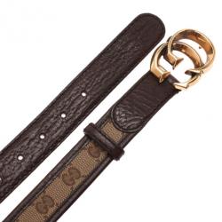 مملوكة مسبقًا Gucci Guccissima Canvas and Leather GG Buckle Belt 90CM