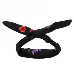 Pre Owned وشاح غوتشي مربع حرير طباعة زهور أسود