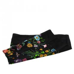 Pre Owned وشاح غوتشي مربع حرير طباعة زهور أسود