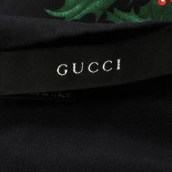 Pre Owned وشاح غوتشي مربع حرير طباعة زهور أسود