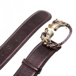 Pre Owned حزام غوتشي دراغون توم فورد جلد بنفسجي ميتالك 95 سم