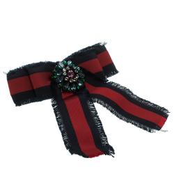 Pre Owned بروش غوتشي فيونكة شراشيب الغروغران ويب أحمر وأزرق كريستال