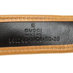 مملوكة مسبقًا حزام غوتشي حواف جلد وكانفاس بيج فاتح/ بني فاتح 90 سم