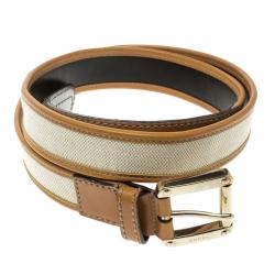 مملوكة مسبقًا حزام غوتشي حواف جلد وكانفاس بيج فاتح/ بني فاتح 90 سم