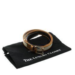 مملوكة مسبقًا حزام غوتشي حواف جلد وكانفاس بيج فاتح/ بني فاتح 90 سم