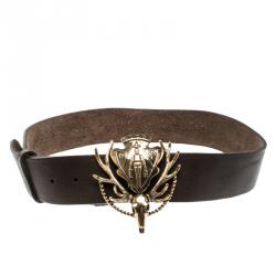 مملوكة مسبقًا حزام غوتشي إبزيم هيستريا دير جلد بني داكن 85 سم