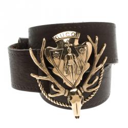 مملوكة مسبقًا حزام غوتشي إبزيم هيستريا دير جلد بني داكن 85 سم