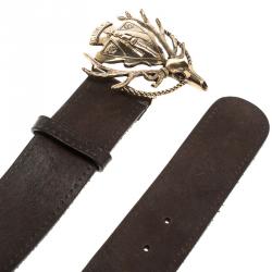 مملوكة مسبقًا حزام غوتشي إبزيم هيستريا دير جلد بني داكن 85 سم