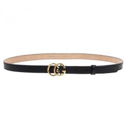 Pre Owned Gucci Black Leather Double G Buckle Belt 90CM