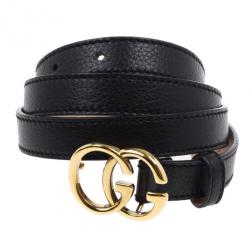 Pre Owned Gucci Black Leather Double G Buckle Belt 90CM