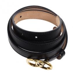 Pre Owned Gucci Black Leather Double G Buckle Belt 90CM