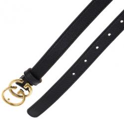 Pre Owned Gucci Black Leather Double G Buckle Belt 90CM