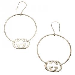 مملوكة مسبقًا Gucci GG Logo Britt Silver Hook Hoop Earrings