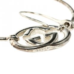 مملوكة مسبقًا Gucci GG Logo Britt Silver Hook Hoop Earrings