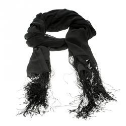 Pre Owned Gucci Black GG Logo Tassled Edge Silk Stole