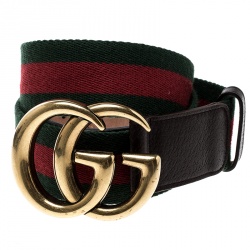 Pre Owned Gucci Green Canvas Web Double G Belt 95cm