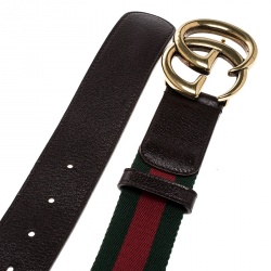 Pre Owned Gucci Green Canvas Web Double G Belt 95cm