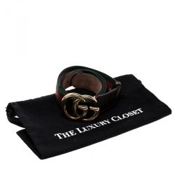 Pre Owned Gucci Green Canvas Web Double G Belt 95cm