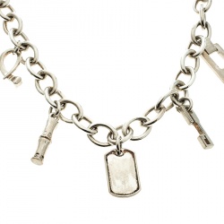 Pre Owned Gucci Silver Charm Link Choker Necklace