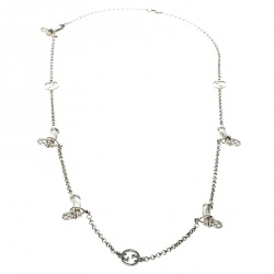 Pre Owned Gucci GG Boot Charm Silver Chain Link Long Necklace