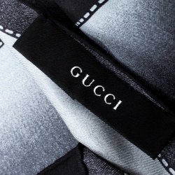 مملوكة مسبقًا Gucci Grey and Black Guccissima Logo Plaque Print Silk Square Scarf