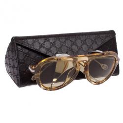 مملوكة مسبقًا Gucci Brown Optyl Aviators With Metal Blinkers Women's Sunglasses