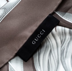 Gucci Grey Tassel Bridle Print Silk Square Scarf
