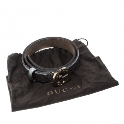 Pre Owned Gucci Silver Micro Guccissima Patent Leather Belt 80cm