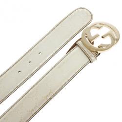 Pre Owned Gucci White Guccissima Leather Interlocking GG Buckle Belt Size 90 CM