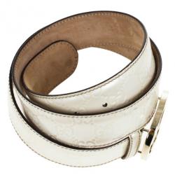 Pre Owned Gucci White Guccissima Leather Interlocking GG Buckle Belt Size 90 CM