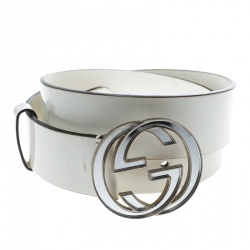 مملوكة مسبقًا Gucci White Patent leather Interlocking GG Buckle Belt 90cm