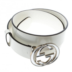 مملوكة مسبقًا Gucci White Patent leather Interlocking GG Buckle Belt 90cm