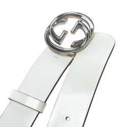 مملوكة مسبقًا Gucci White Patent leather Interlocking GG Buckle Belt 90cm