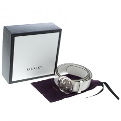 مملوكة مسبقًا Gucci White Patent leather Interlocking GG Buckle Belt 90cm