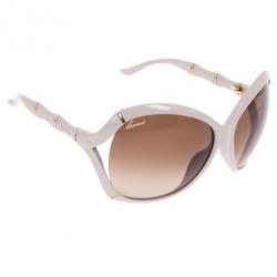 مملوكة مسبقًا Gucci Cream Bamboo Effect Oversize Square Sunglasses