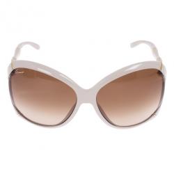 مملوكة مسبقًا Gucci Cream Bamboo Effect Oversize Square Sunglasses