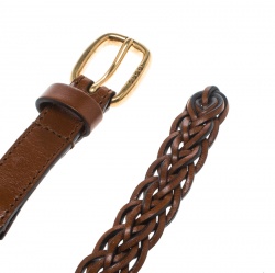 Pre Owned Gucci Brown Braided Leather Skinny Belt 85 CM