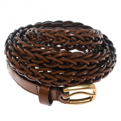Pre Owned Gucci Brown Braided Leather Skinny Belt 85 CM
