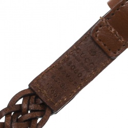 Pre Owned Gucci Brown Braided Leather Skinny Belt 85 CM