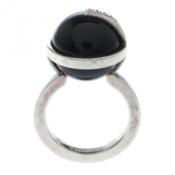 مملوكة مسبقًا Gucci Onyx G Boule Silver Ring Size 54.5