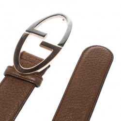 Pre Owned Gucci Brown Pebbled Leather GG Buckle Belt 85cm
