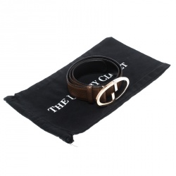 Pre Owned Gucci Brown Pebbled Leather GG Buckle Belt 85cm