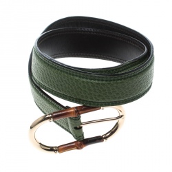 مملوكة مسبقًا Gucci Green Leather Bamboo Buckle Belt 80cm