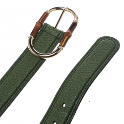 مملوكة مسبقًا Gucci Green Leather Bamboo Buckle Belt 80cm