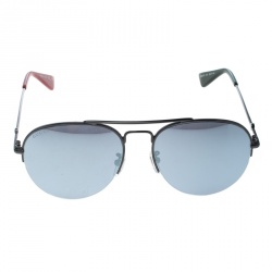 Pre Owned نظارة شمسية أفياتورز غوتشي GG0107S  روثينيام داكن/ أسو د فضي عاكسة