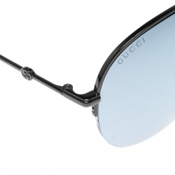 Pre Owned نظارة شمسية أفياتورز غوتشي GG0107S  روثينيام داكن/ أسود فضي عاكسة