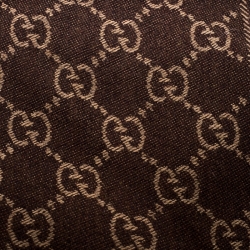 Pre Owned Gucci Beige and Brown GG Logo Wool Jacquard Fringed Edge Muffler