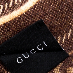 Pre Owned Gucci Beige and Brown GG Logo Wool Jacquard Fringed Edge Muffler